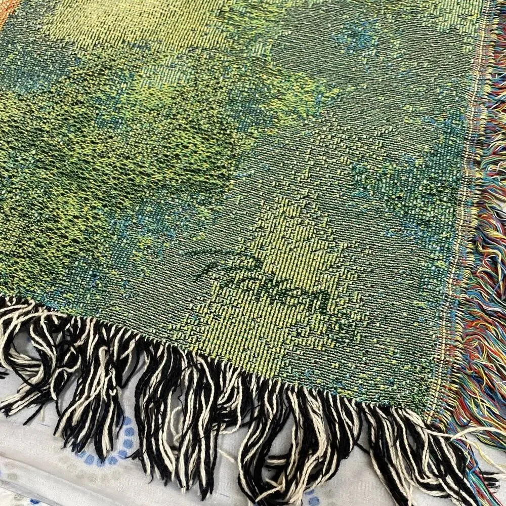 Vintage Golden Retriever Dog Woven Tapestry Throw Blanket Afghan Fringe Forest